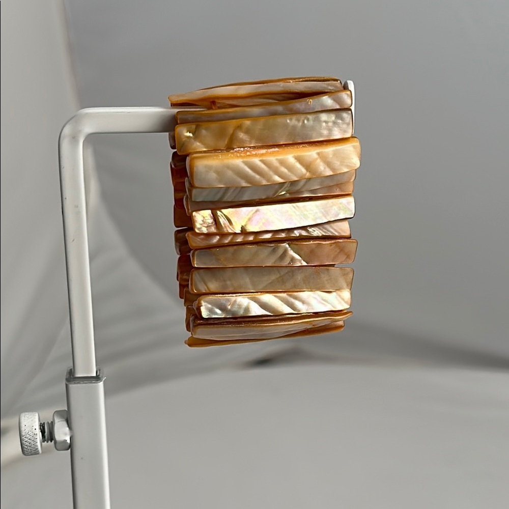Tan Orange off white iridescent stretch bracelet